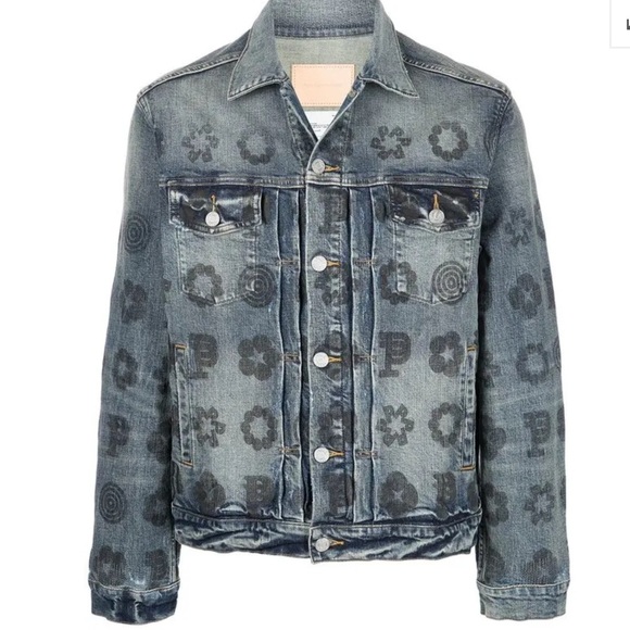 PURPLE BRAND MONOGRAM PRINT FADED DENIM JACKET SIZE LARGE - Picture 1 of 14